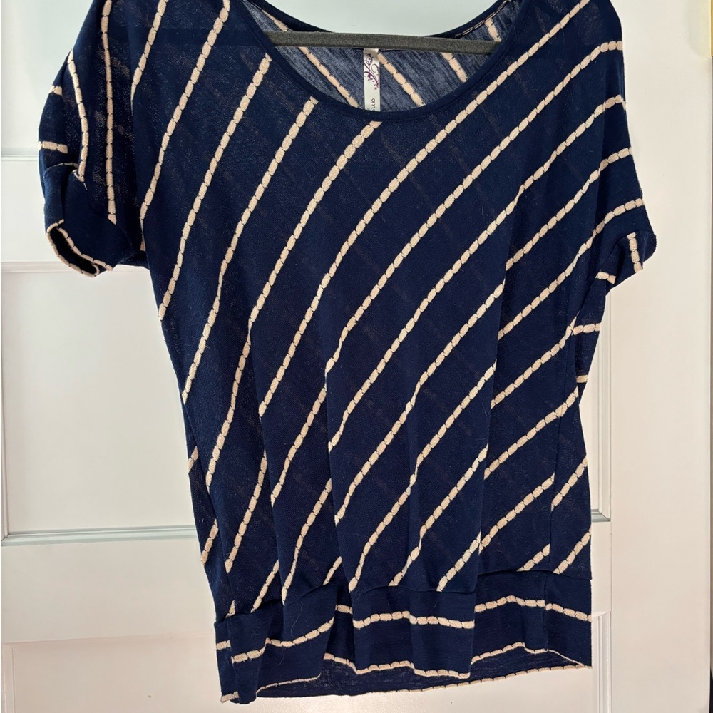 ANDREA FENZI Blue and Tan Relaxed Short Sleeve T-Shirt